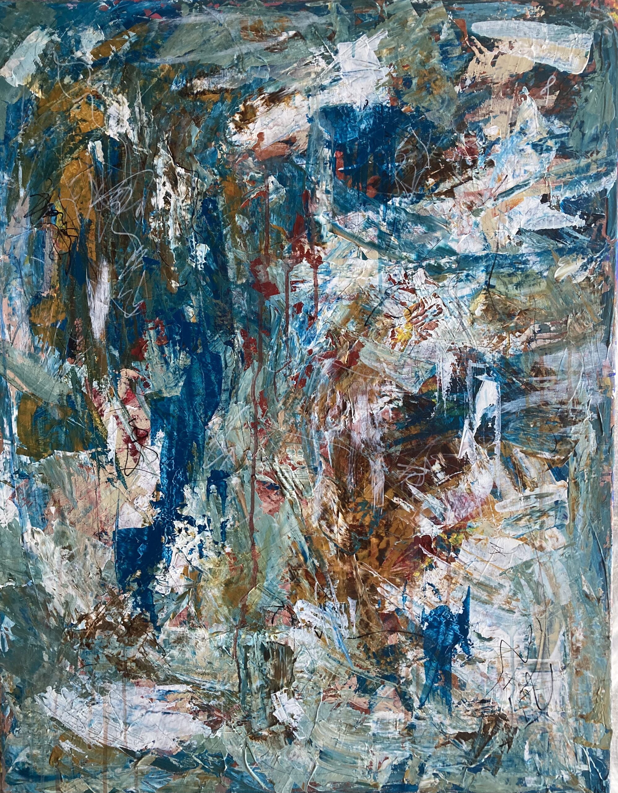 JOYFUL (2025). 70x90 cm. Akryl og akvarel på genbrugslærred.